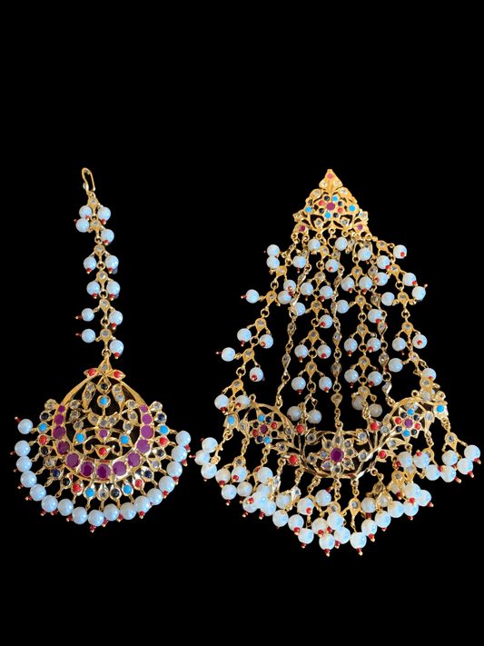 JTK25 Hira navratan  jhoomar and tika set   ( SHIPS IN 3 WEEKS  )