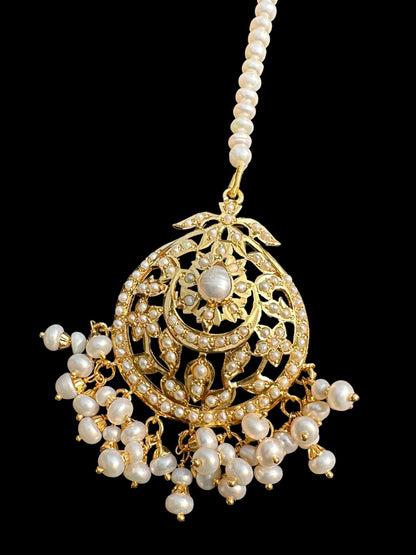 Gold plated silver tikka in fresh water pearls ( SHIPS IN 4 WEEKS  )