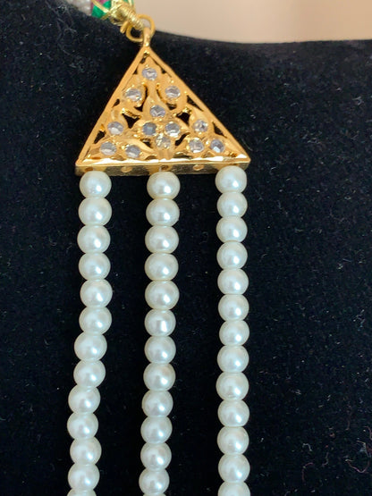 Tooba three layered pearl necklace with earrings and Tika ( SHIPS IN 4 WEEKS )
