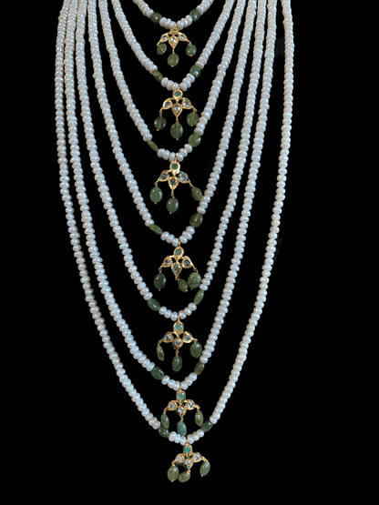 SAT49 Hyderabadi satlada in Fresh water pearls and emeralds ( SHIPS IN 2 WEEKS )