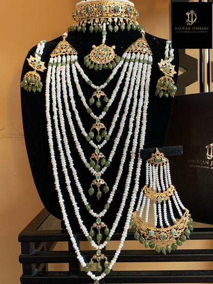 INSIA BRIDAL SET IN EMERALDS WITH FRESH WATER PEARLS ( SHIPS IN 2 WEEKS )