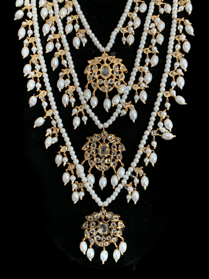 SAT37 Farmana three layer Hyderabadi necklace in pearls  ( READY TO SHIP )