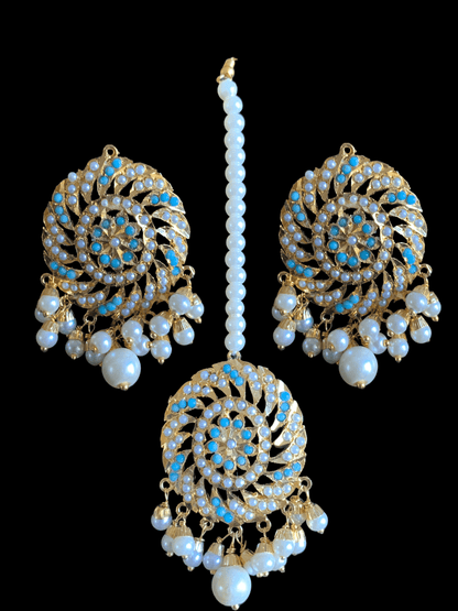 NS320 Sehar  punjabi Jadau necklace with earrings tika  (READY TO SHIP)