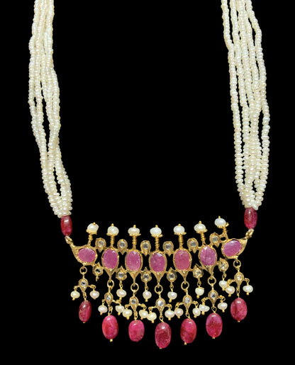 PS511 Tirmani in Rubies with Freshwater Pearls and Chandbali Earrings – Gold-Plated Lightweight Jewelry( READY TO SHIP )( READY TO SHIP )