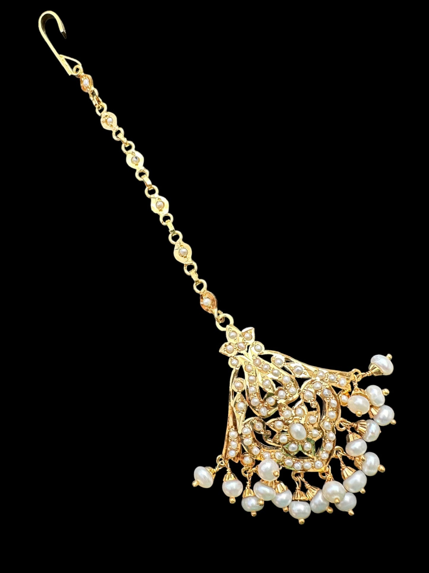 Gold plated silver tikka in fresh water pearls ( SHIPS IN 4 WEEKS )