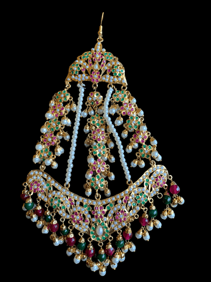 DJHR42 Punjabi jadau jhoomar in ruby emerald  ( READY TO SHIP)