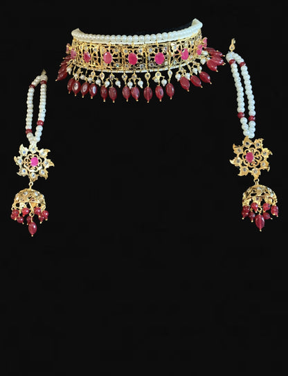 BR114 Insia jadavi lacha bridal set in rubies ( READY TO SHIP  )