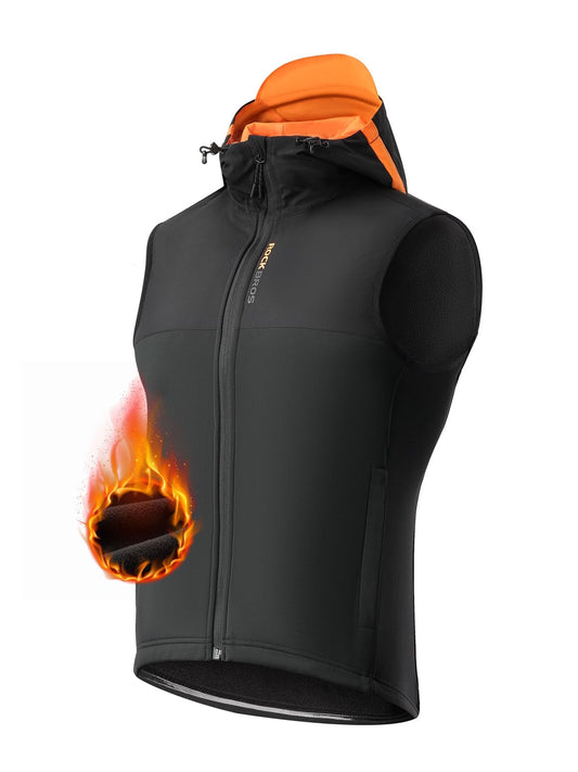 ROCKBROS Men's Winter Cycling Vest, Fleece-Lined, Windproof, Warm Sleeveless Jacket