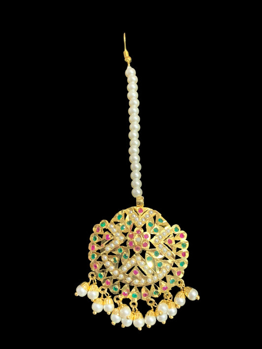 DJTK91 JIA  jadau ruby emerald tika in pearls  ( READY TO SHIP )