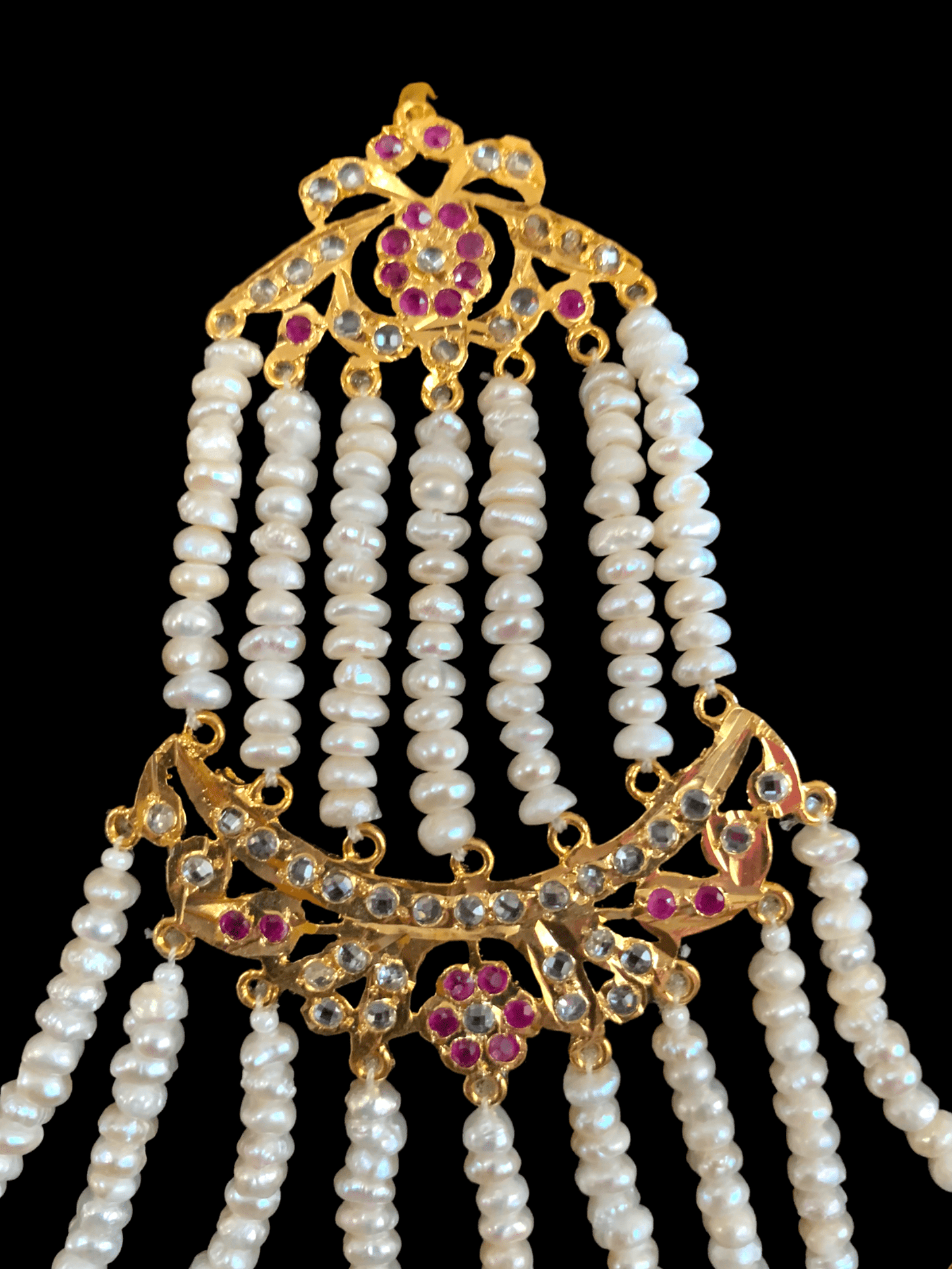 DJHR53 Insia jhoomar in fresh water pearls and ruby beads ( READY TO SHIP )