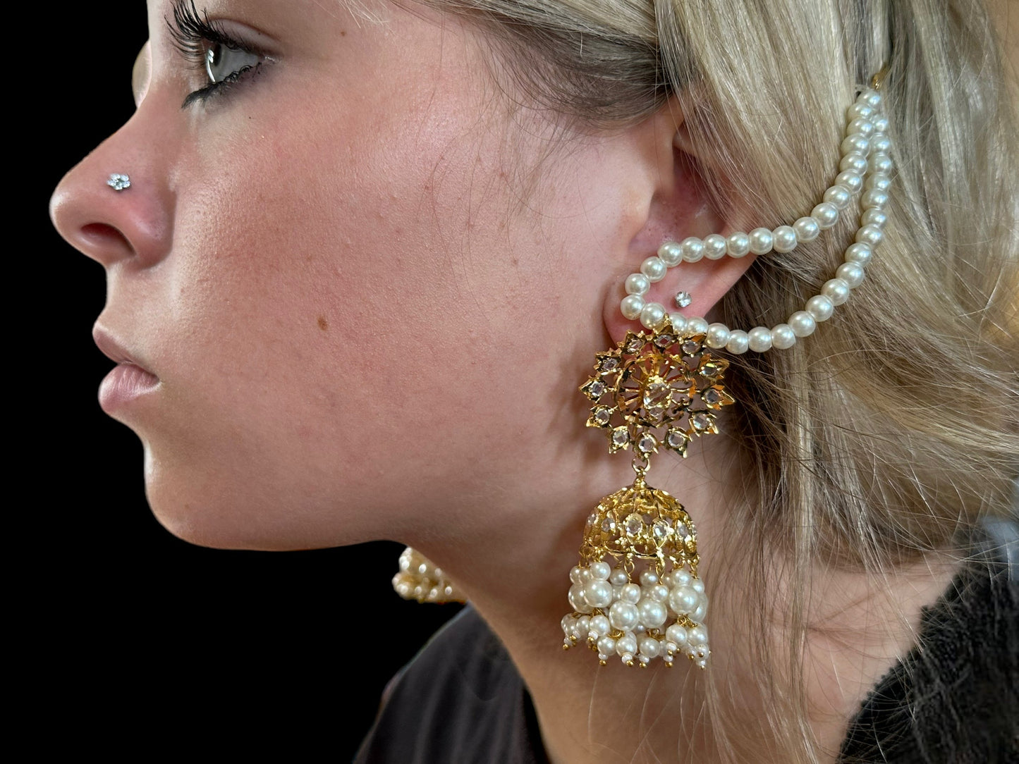 DER193 Karanphool jhumka - pearls ( SHIPS IN 2 WEEKS )