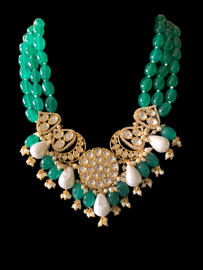 High quality gold plated polki necklace set with tika ( READY TO SHIP)