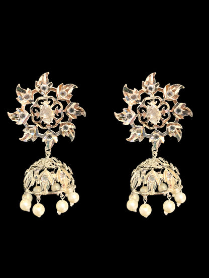 DER414 silver plated Karanphool jhumka ( pearls ) ( SHIPS IN 3 WEEKS )
