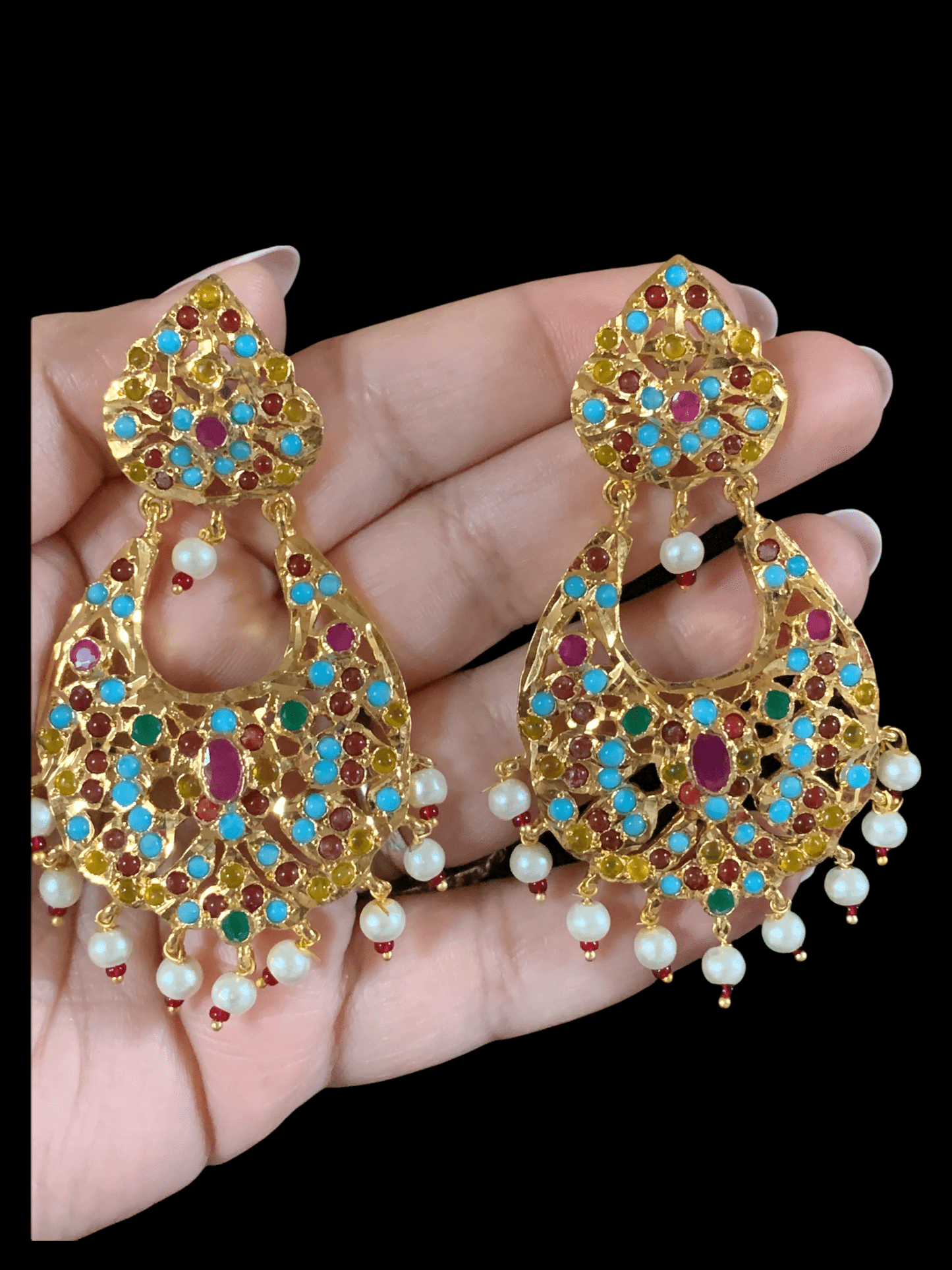 Panchi high quality Hyderabadi chandbali in multicolor  DER33 ( READY TO SHIP)  )