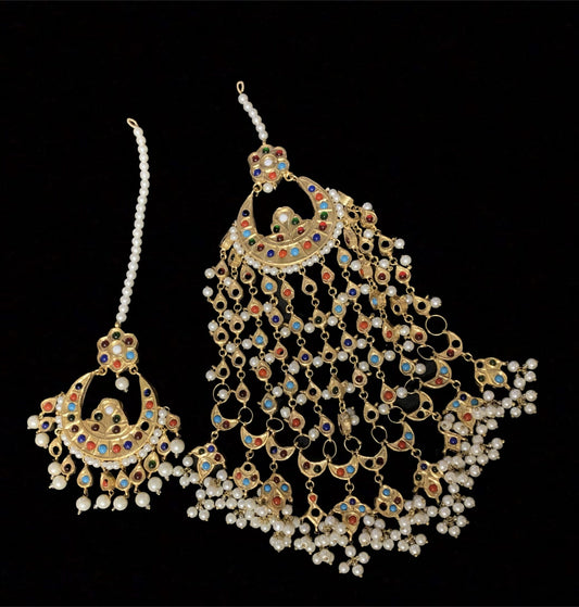 JTK20 Amrita navratan  kundan bridal jhoomar ( SHIPS IN 4 WEEKS )