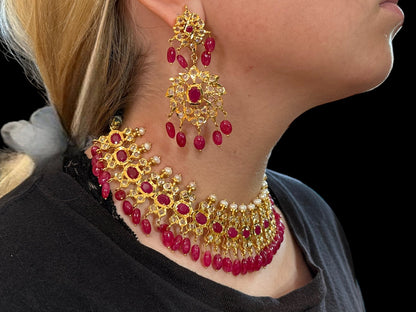 BR18 Aleezay fresh water  pearls and rubies  set( SHIPS IN 4 WEEKS  )