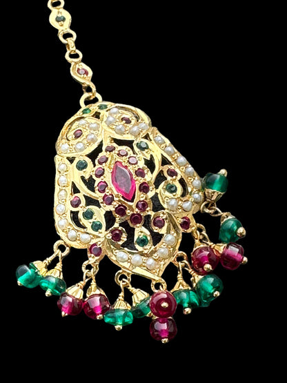 Gold plated silver tika in ruby emerald ( READY TO SHIP )