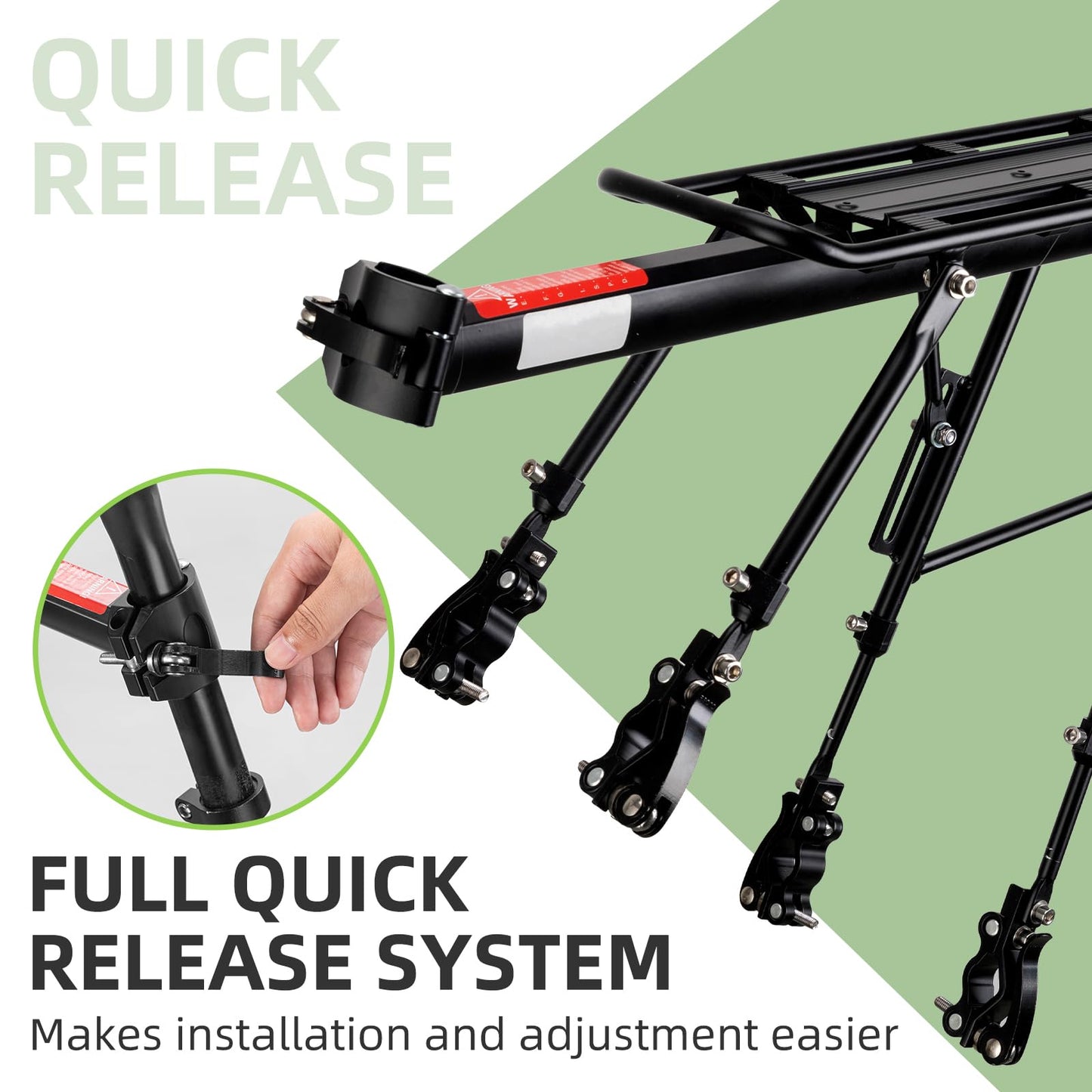 ROCKBROS Quick Release Rear Bike Cargo Rack, 55LB Capacity for 26”-29” MTB  E-Bikes