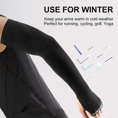 ROCKBROS Winter Knit Arm Warmers, Long Fingerless Sleeves for Women Men