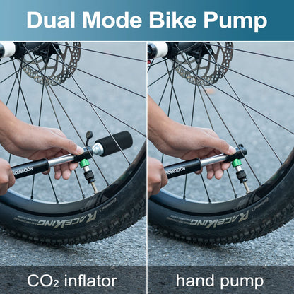 ROCKBROS Mini Hand Bike Tire Pump Dual Mode CO2 or Manual 110PSI - Triathlete Store
