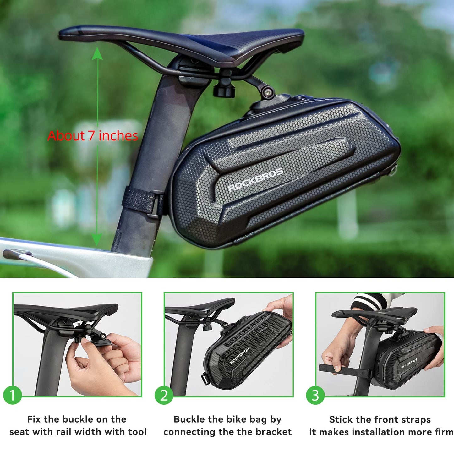 ROCKBROS Bike Bicycle 1.7L Saddle Seat Bag 3D Hard Shell with Silver Reflective Strip