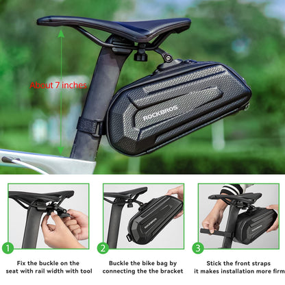 ROCKBROS Bike Bicycle 1.7L Saddle Seat Bag 3D Hard Shell with Silver Reflective Strip