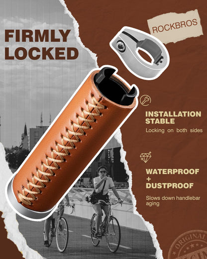 ROCKBROS Leather Vintage Mountain Bike Folding Bike Handlebar Grips 22.2mm