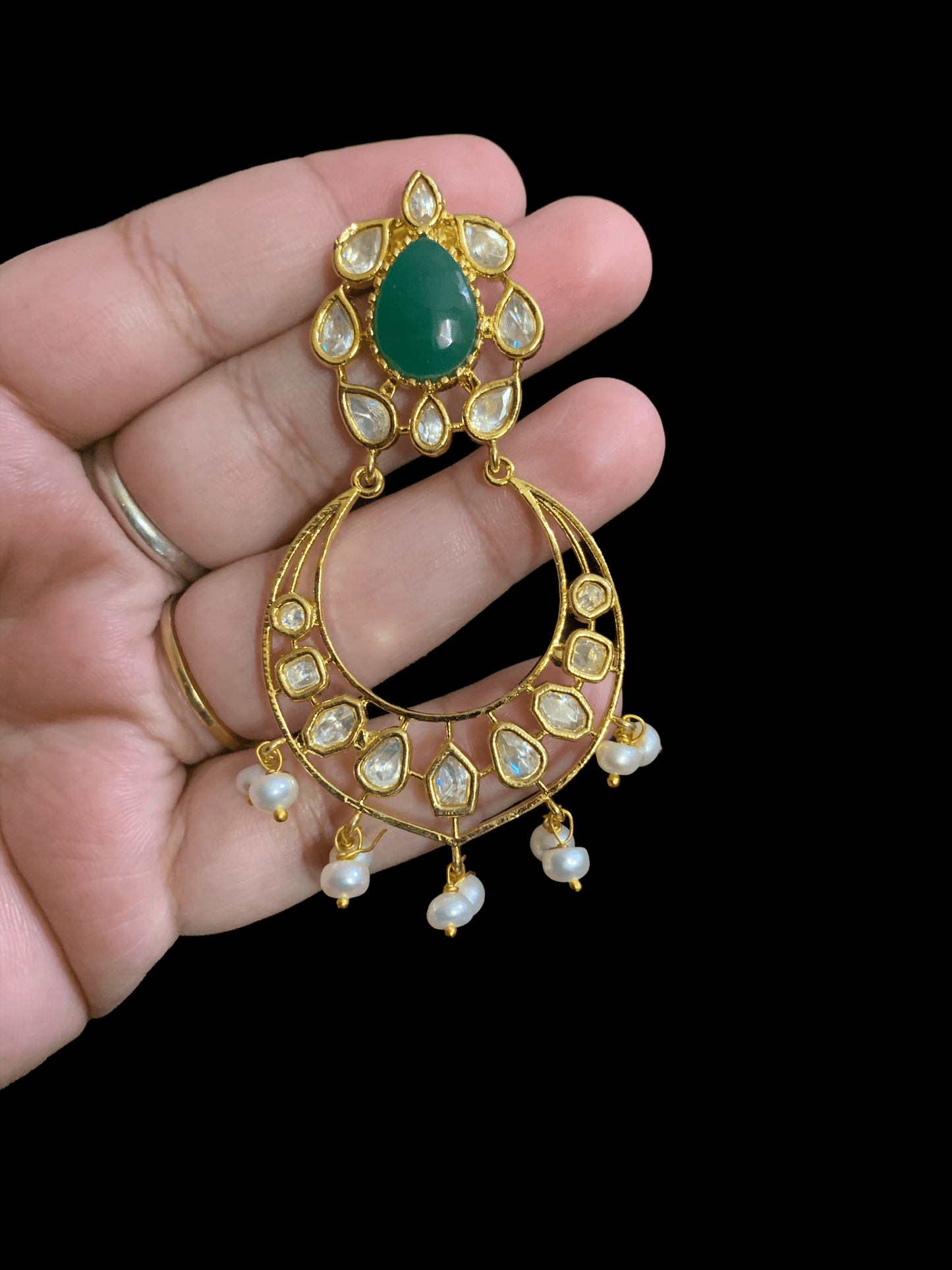 DER61 Evie cz earrings in fresh water pearls-GREEN ( READY TO SHIP)