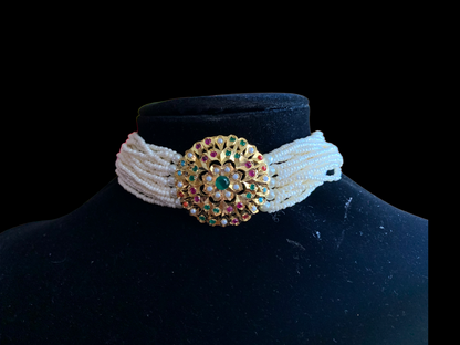 C190 Gold plated choker set in Navratan ( READY TO SHIP  )