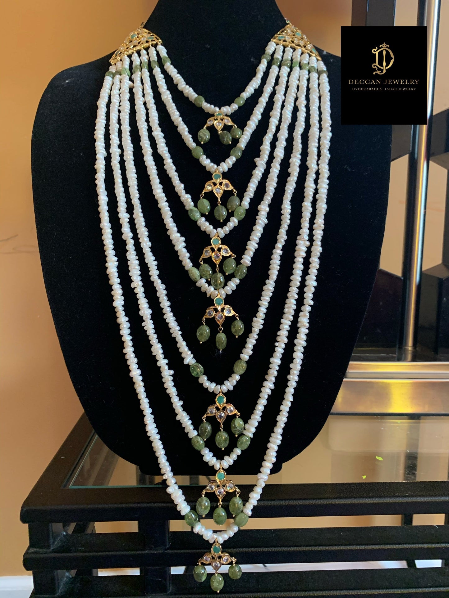 INSIA BRIDAL SET IN EMERALDS WITH FRESH WATER PEARLS ( SHIPS IN 2 WEEKS )