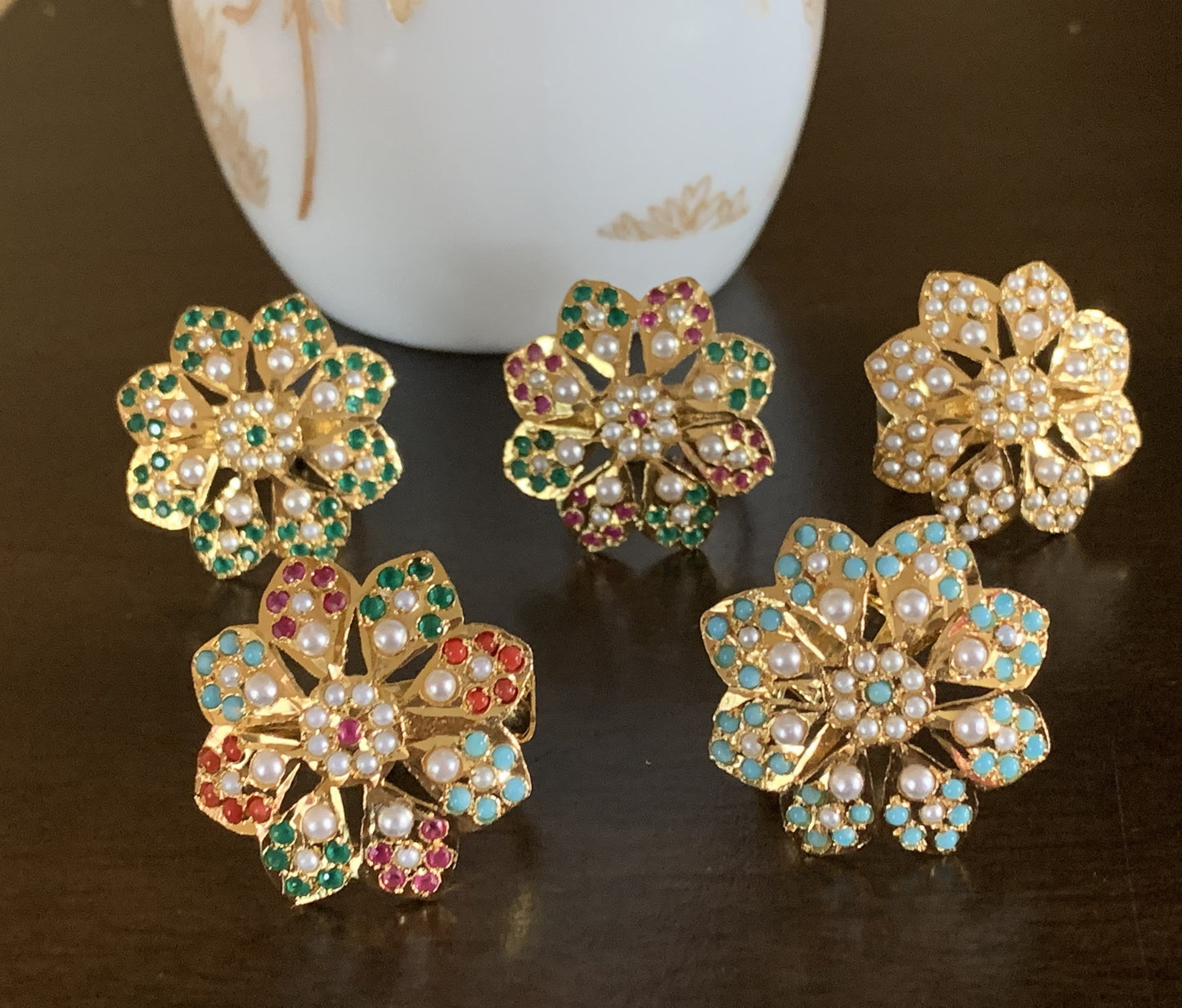 DJR40  Flower jadau  ring ( READY TO SHIP)