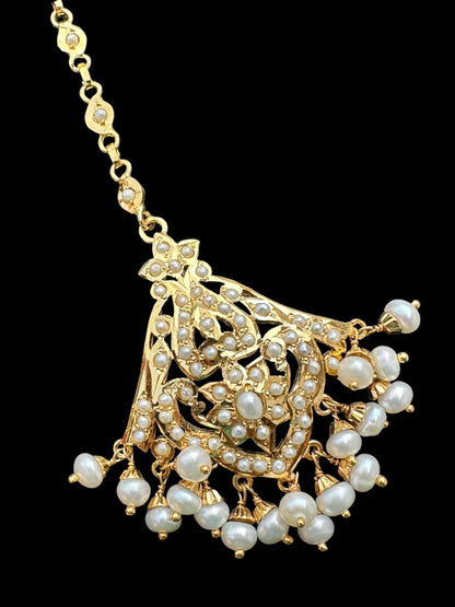 Gold plated silver tikka in fresh water pearls ( SHIPS IN 4 WEEKS )