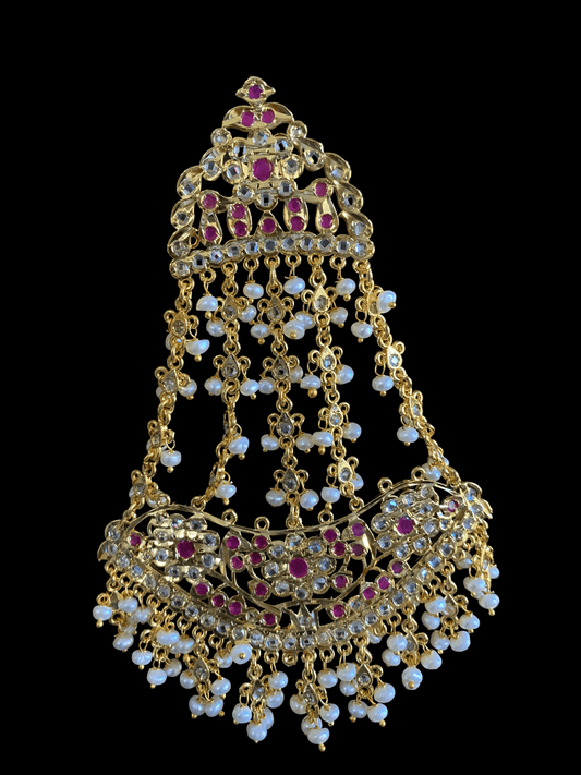 DJHR39  Bridal jhoomar in fresh water pearls - RUBY ( READY TO SHIP )