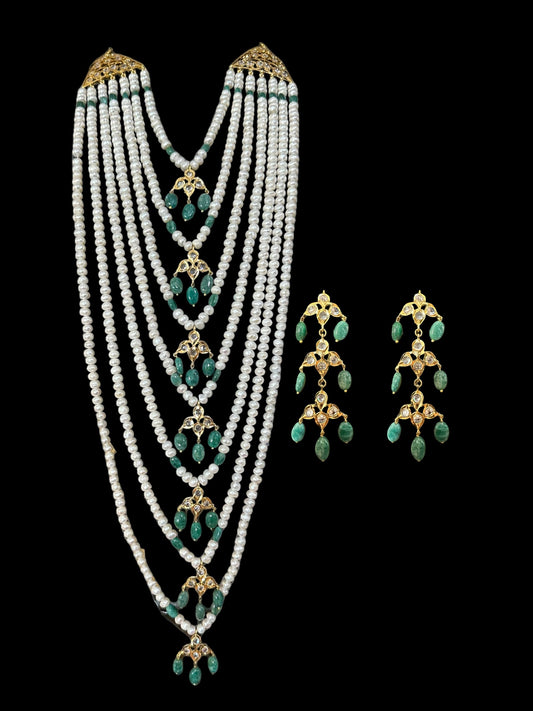 SAT77 Hyderabadi satlada in emerald beads and fresh water pearls ( SHIPS IN 2 WEEKS )