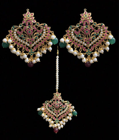 DJET104 Afreen Ruby emerald earrings tika ( SHIPS IN 4 WEEKS )