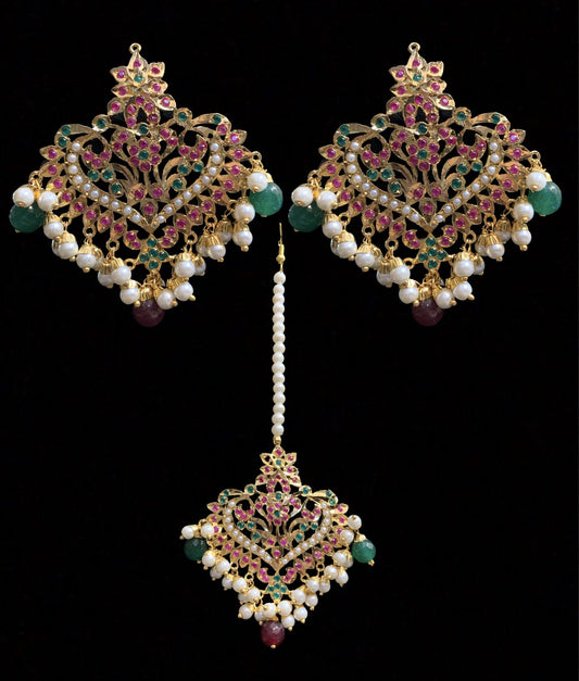 DJET104 Afreen Ruby emerald earrings tika ( SHIPS IN 4 WEEKS )