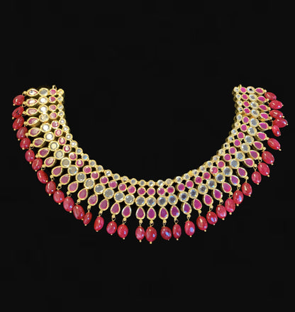 NS255 Amber Barfi set in rubies ( SHIPS IN 1 WEEK  )