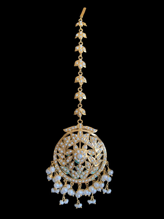 Gold plated silver tika in fresh water pearls ( READY TO SHIP )