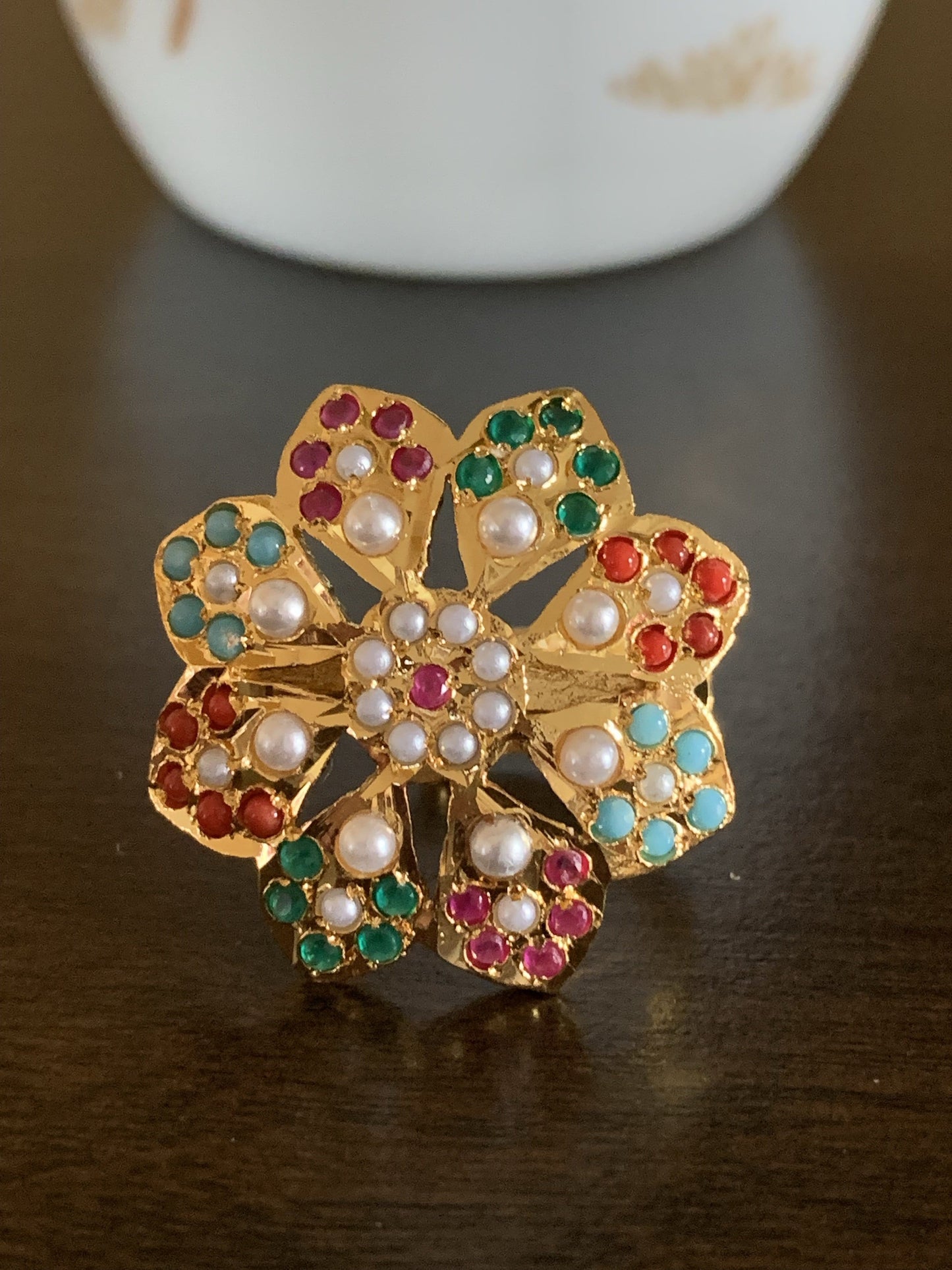 DJR40  Flower jadau  ring ( READY TO SHIP)