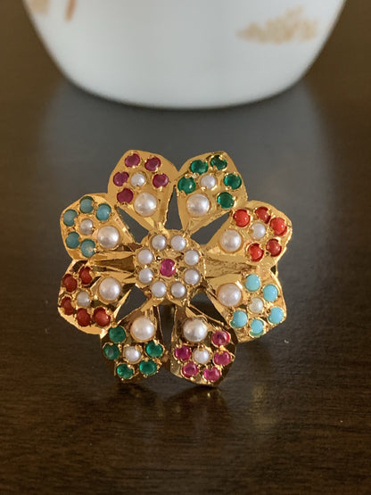 DJR40  Flower jadau  ring ( READY TO SHIP)