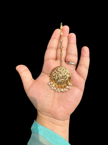 Gold plated silver tikka in fresh water pearls ( READY TO SHIP )