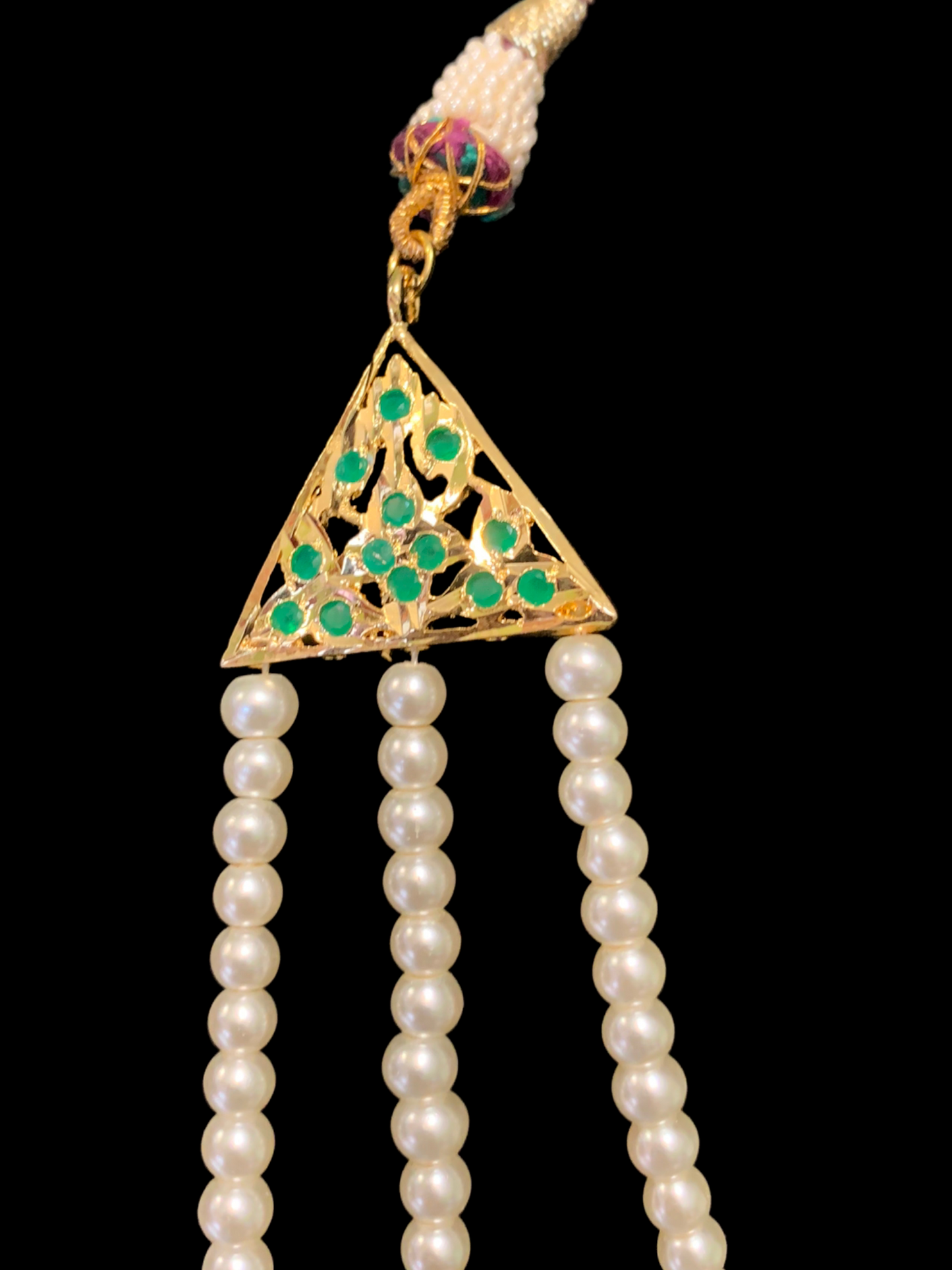 SAT71 Seema three layer  necklace with chandbali- green  ( READY TO SHIP )