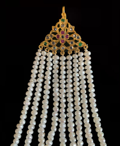 DJHR74 Ruby emerald jhoomar with fresh  water pearls ( SHIPS IN 4 WEEKS )