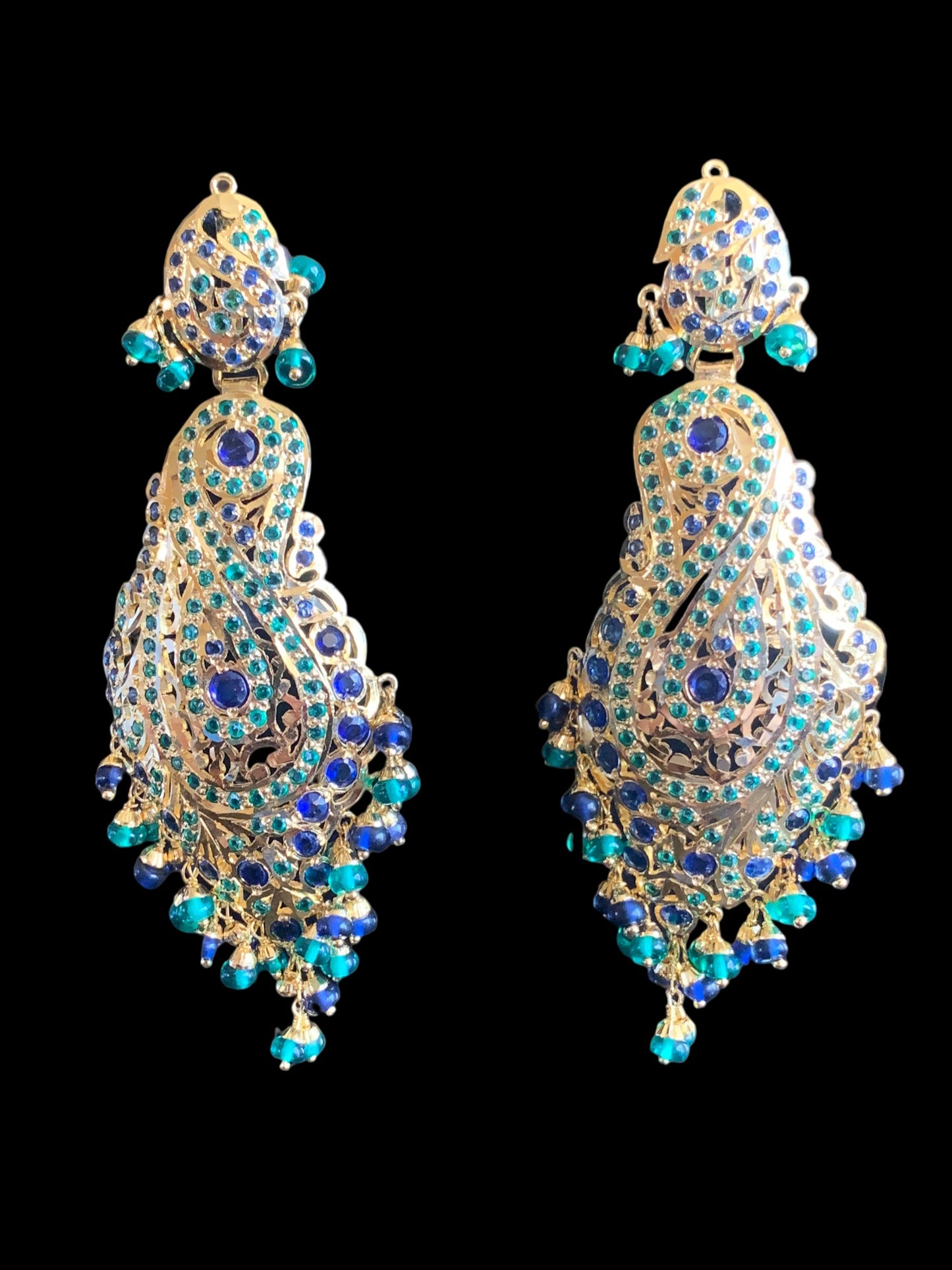 Emerald sapphire gold plated silver earrings ( READY TO SHIP)