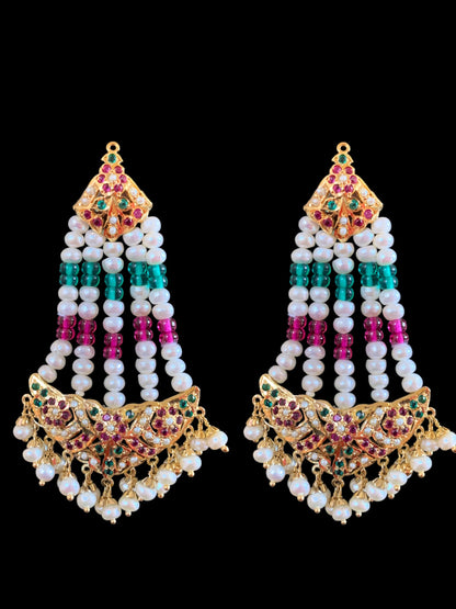 Gold plated silver ruby emerald jhoomar earrings