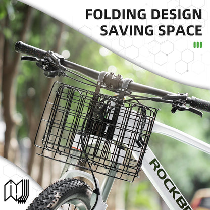ROCKBROS Sturdy Folding Bike Basket Easy Install for Scooter, Mountain Bike Beach Cruiser