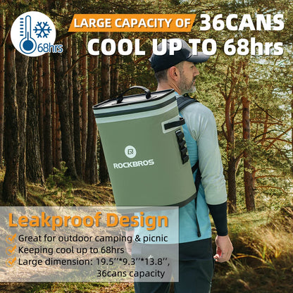 ROCKBROS Soft Cooler Waterproof 36 Can Insulated Leak Proof Soft Backpack