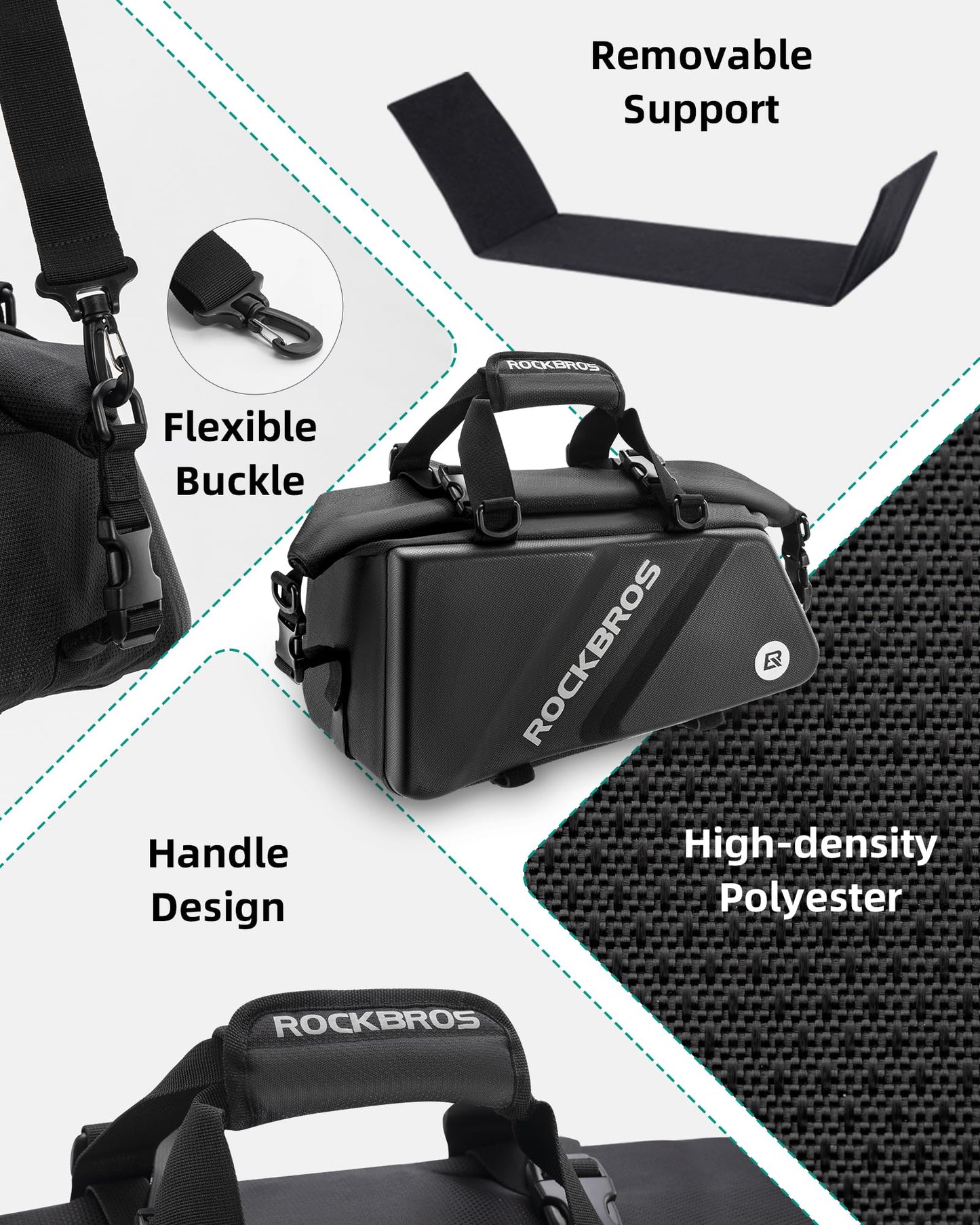 ROCKBROS Bike Trunk Bag Top Expandable Rear Rack Bag, EVA Hard Shell