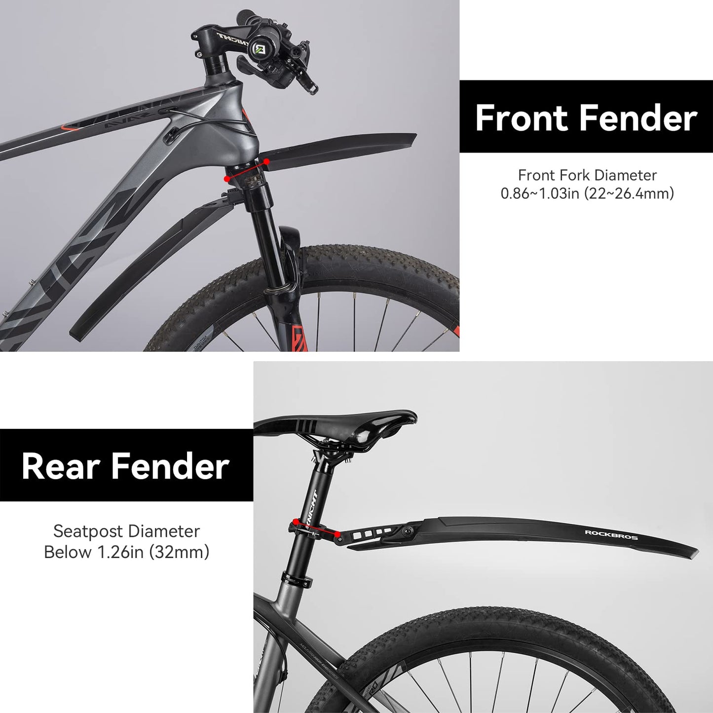 ROCKBROS Adjustable MTB Mud Guards Front & Rear Splash Guard - Triathlete Store
