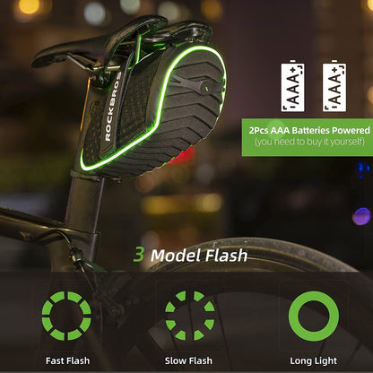 ROCKBROS Bike Seat Bag with LED Light, Waterproof, 3D Shell, and Rain Cover